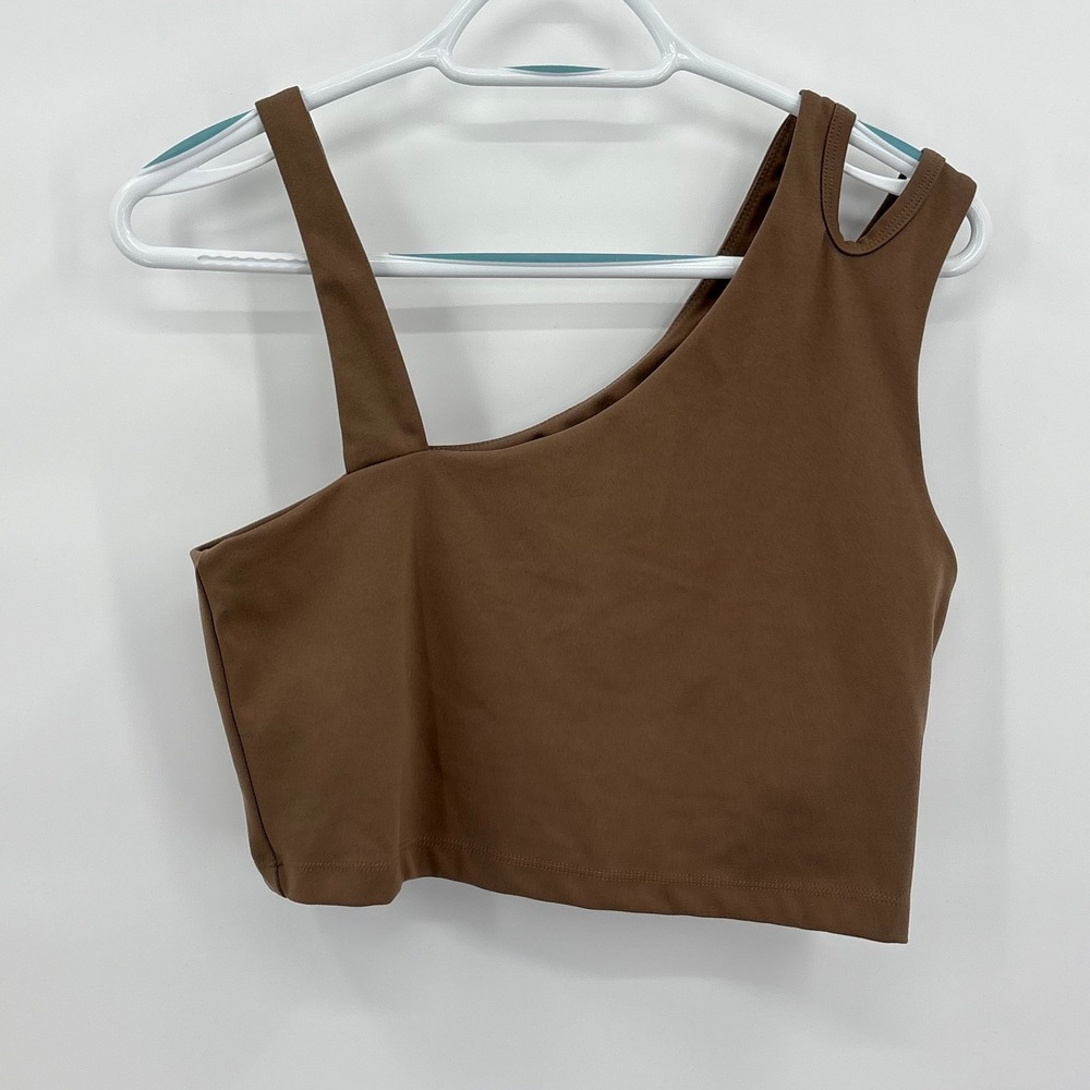 Sincerely Jules Active‎ Brown One Shoulder Asymmetric Sports Bra Top Large
